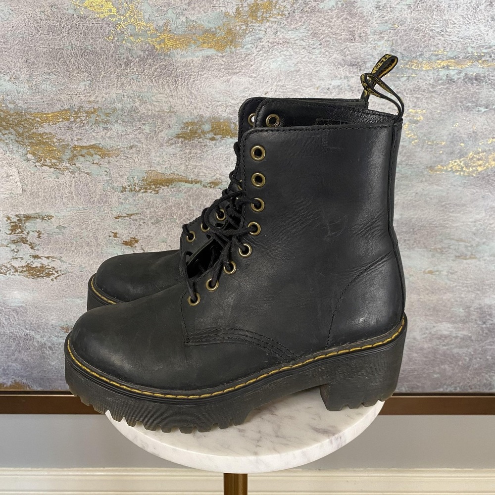 Dr. Martens Shriver Hi Boots Womens Size 6 Black Leather Platform Lug Sole Ankle